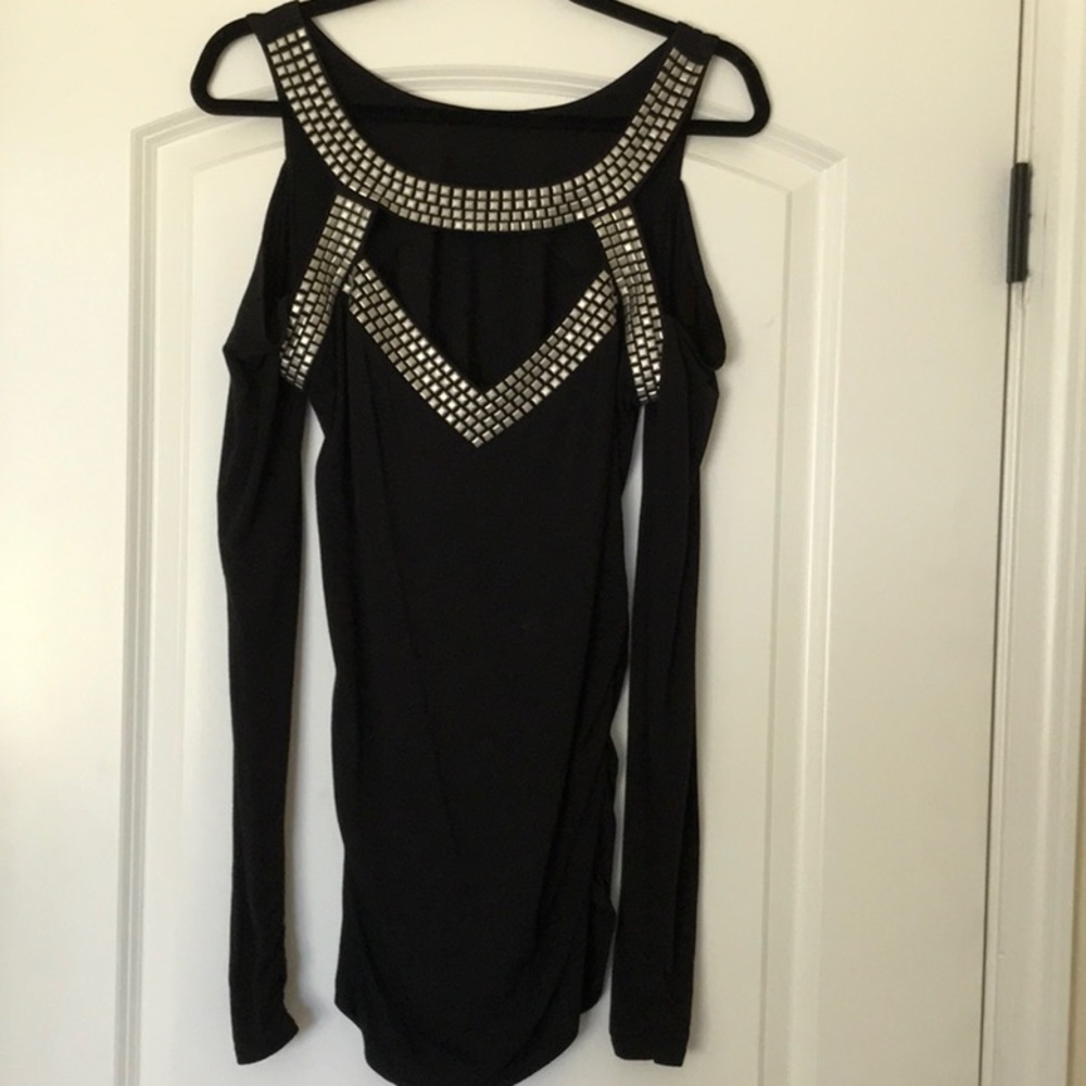 Boston Proper Cold Shoulder long sleeve knit embellished top